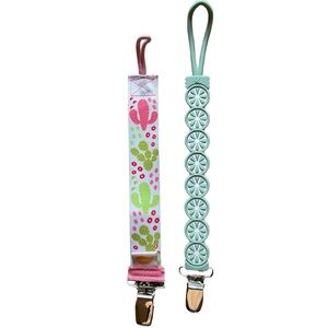 Pacifier Clips for Girls Colorful Pattern Design 2 Sets